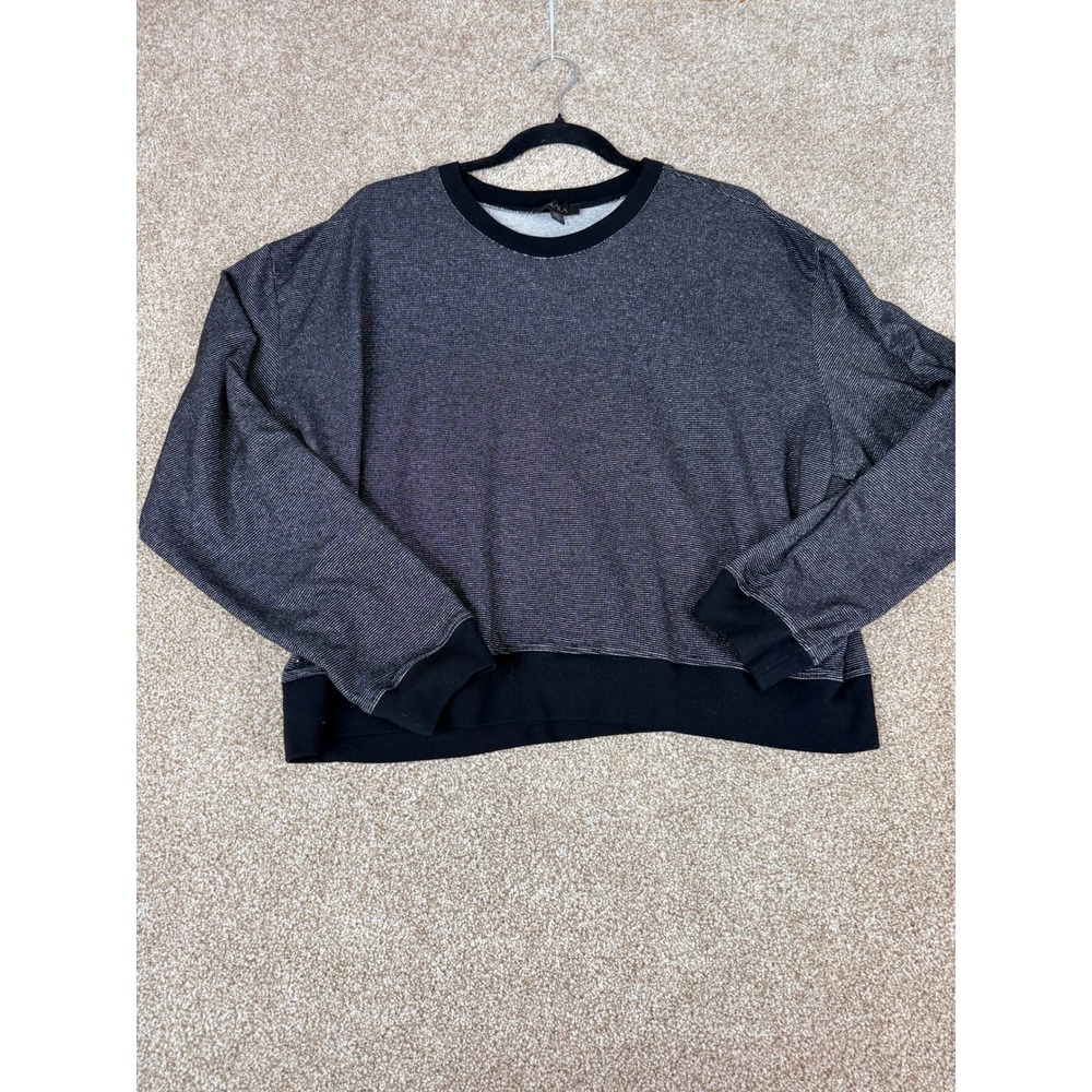 Alala Womens 2X Metallic Striped Sweatshirt Black Silver Shimmer Crewneck Sporty